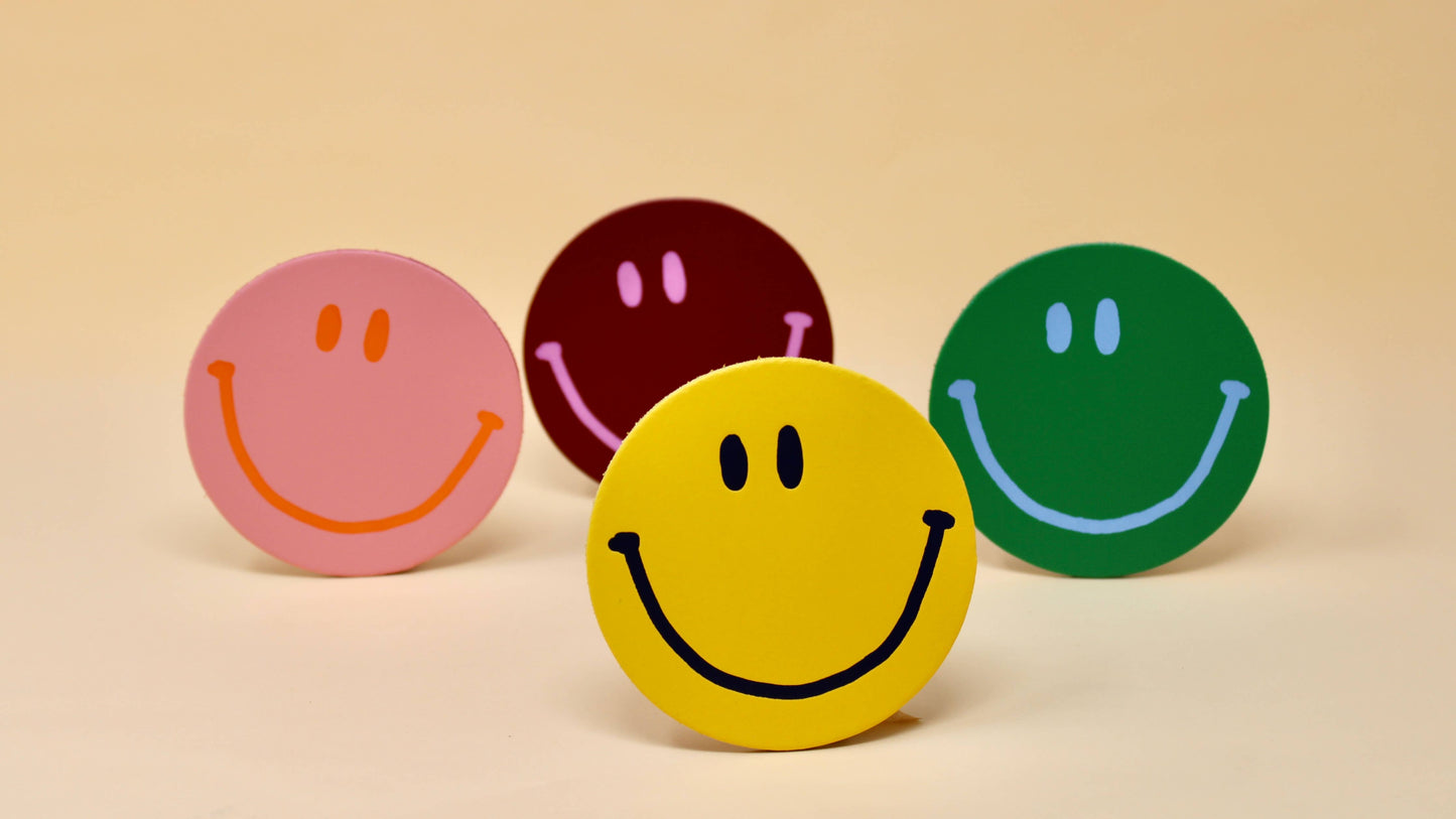 Ark Colour Design - Happy Face Smilie Leather Coasters - Set of 4