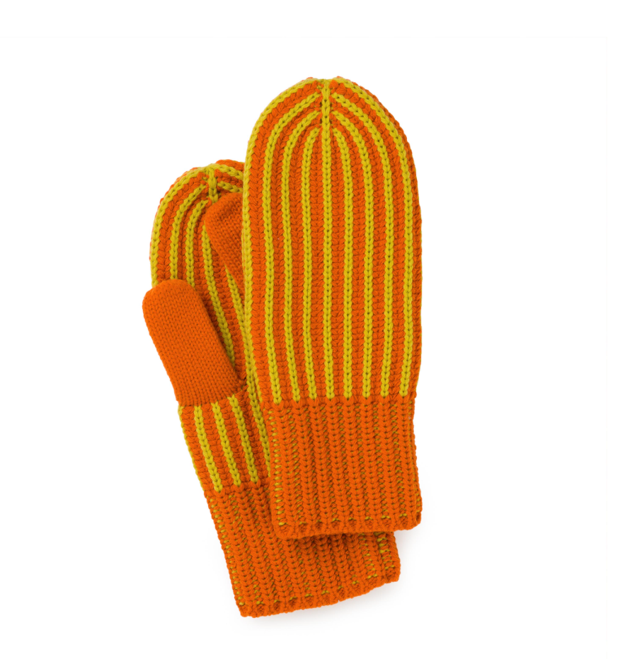 Chunky Rib Mittens - Verloop - Golden Olive/Flame